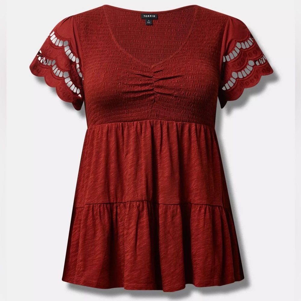 Torrid Red Smocked Peplum Top
